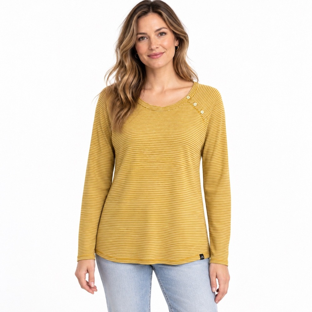 The North Face Top L Yellow Striped Long Sleeve Button Shoulder NF0A339XH9D
